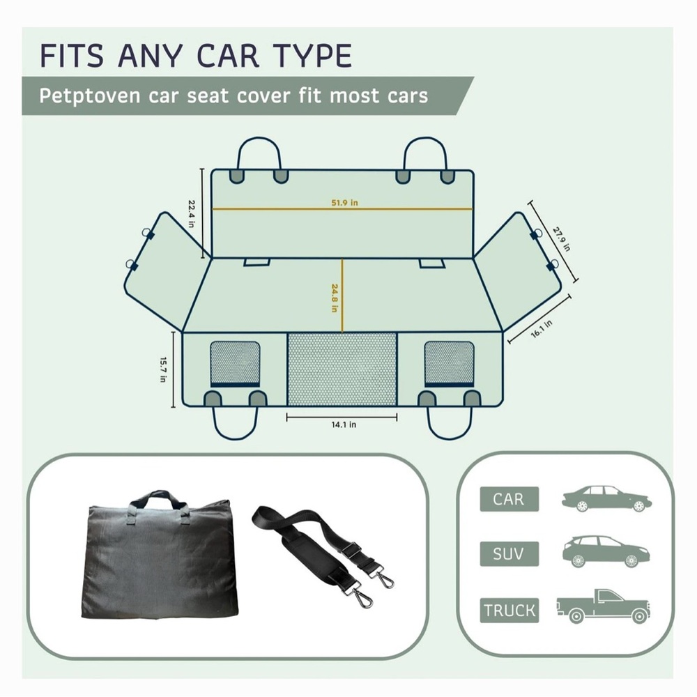 NEW Katziela Extended Back Car Seat Cover, Large, Black - Picture 3 of 14